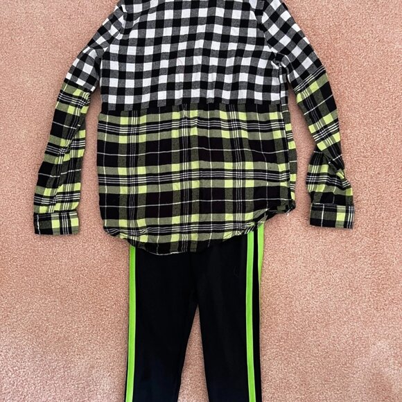 Girls Dance Weissman Recital Costume Pants/Flannel top Size 1C black/neon green - Picture 2 of 6